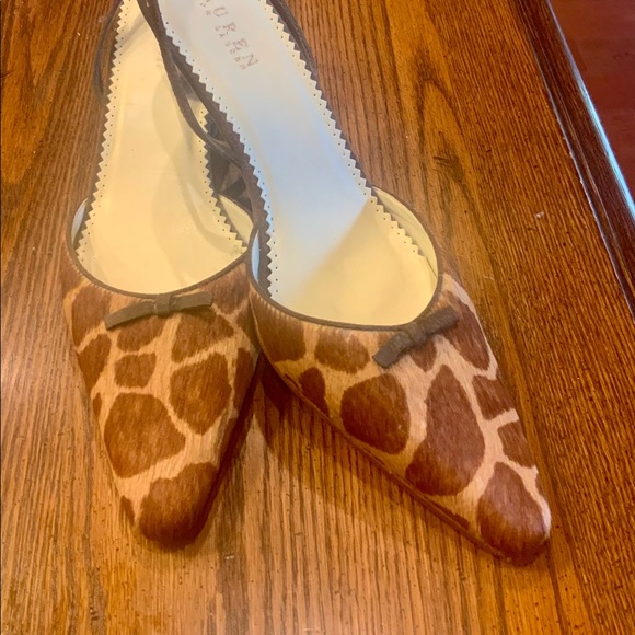 Ralph Lauren Shoes - Ralph Lauren calf hair animal print sling back kitten heel shoe. 10B Brown/Beige